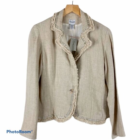 CHICO'S Natural Tan Linen Hopsack Alex Blazer Jacket NWT  Small - Picture 2 of 8